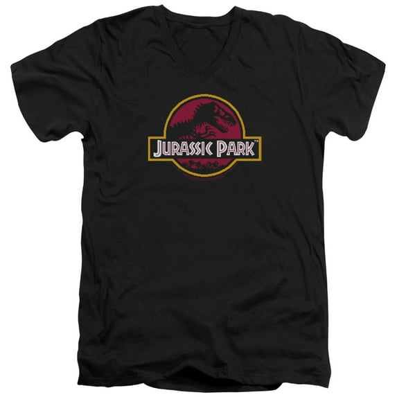 Jurassic Park - 8-Bit Logo - Slim Fit V Neck Shirt - Small