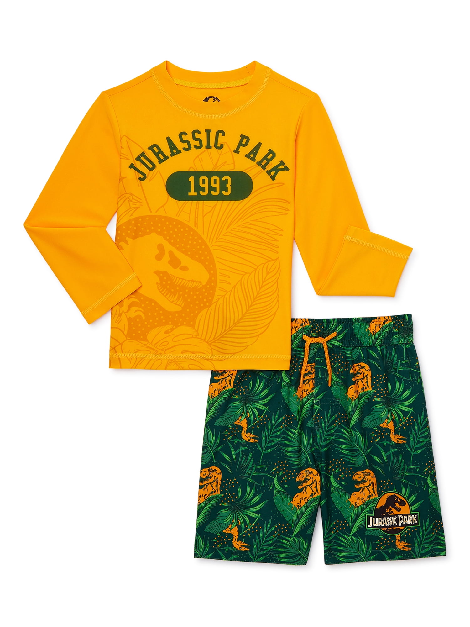 Jurassic Park Baby and Toddler Boys’ Long Sleeve Rashguard and Swim