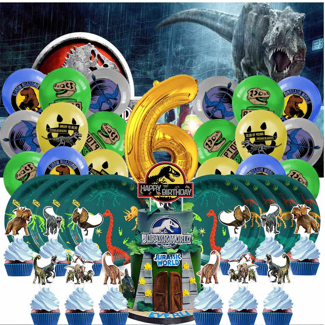 Jurassic Park Balloons Party Supplies 6th Decor Tableware Birthday Cake ...