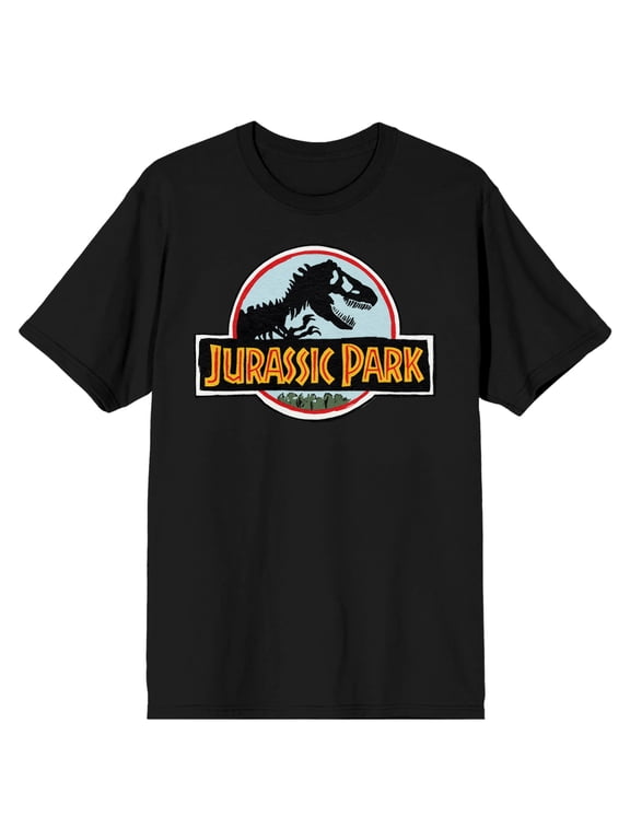 Jurassic Park Blue & Pink Logo Crew Neck Short Sleeve Men's Black T-shirt
