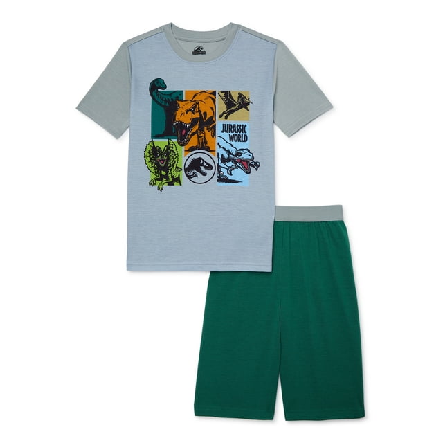 Jurassic Park Boys Short Sleeve and Shorts Pajama Set, 2-Piece, Sizes 4-12