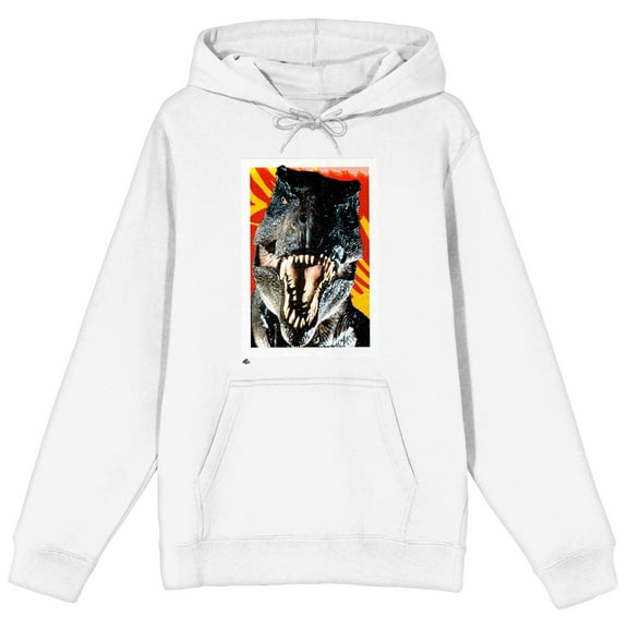 Jurassic Park Close-Up T-rex Adult White Long Sleeve Hooded Sweatshirt-XL
