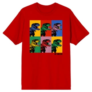 Jurassic Park Dinosaur Collage Crew Neck Short Sleeve Red Men's T-shirt