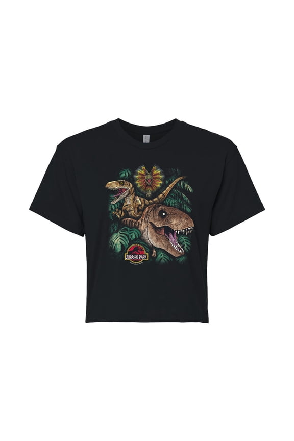 - Dinosaur Collage - Juniors Cropped Graphic T-Shirt