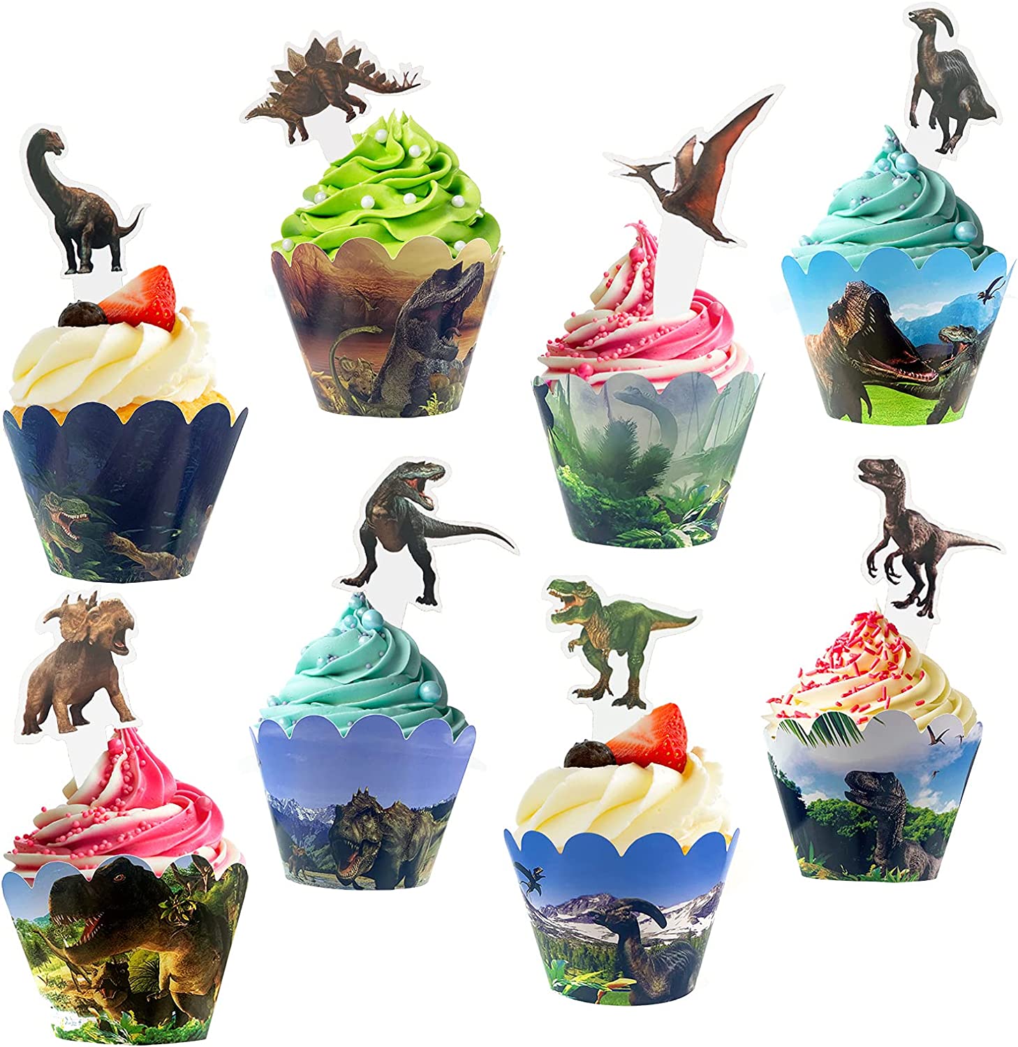 Jurassic Park Dinosaur Cupcake Toppers and Wrappers Realistic Design