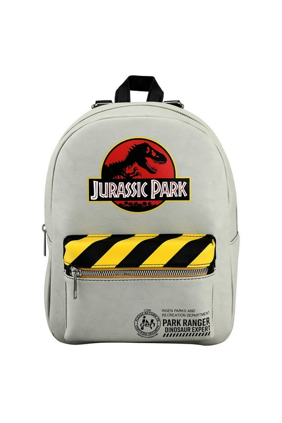 Jurassic Park Dinosaur Movie Logo Caution Tape Grey Mini Backpack