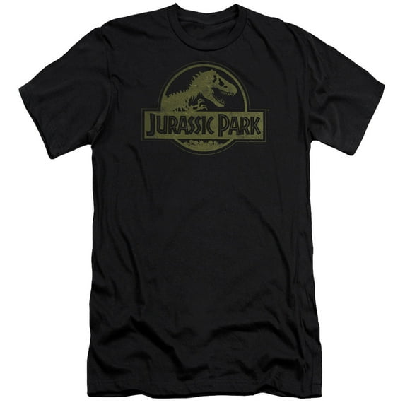 Jurassic Park Distressed Logo Premium Canvas Adult Slim Fit 30/1 T-Shirt Black