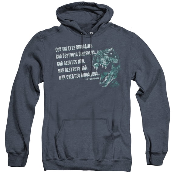 Jurassic Park God Creates Dinosaurs Adult Heather Hoodie Sweatshirt Navy