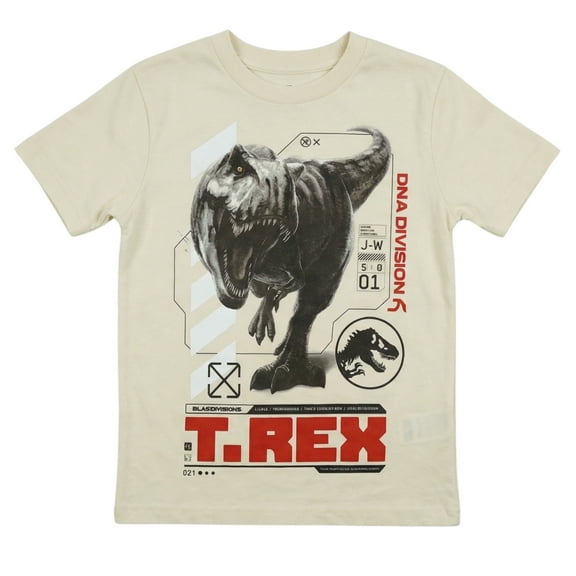 Jurassic Park Jurassic World Boys Short Sleeve Tyrannosaurus Rex Dinosaur T-Shirt, Boys Sizes 4-20 Ivory