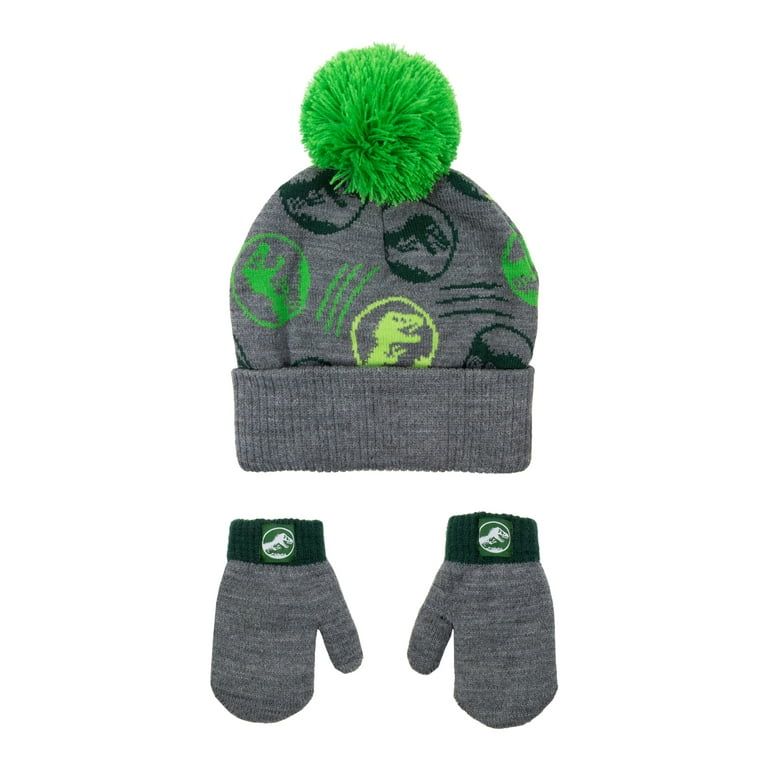 Jurassic Park Licensed Boys Hat and One Girls or Set, 2-Piece, Toddler Size Beanie Gloves Knit