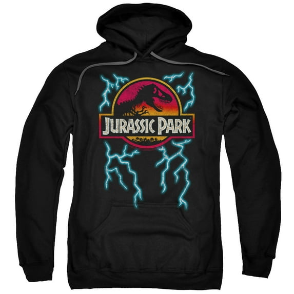 Jurassic Park Lightning Logo Adult Pullover Hoodie Sweatshirt Black