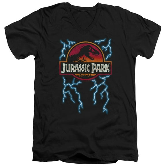 Jurassic Park Lightning Logo S/S Adult V-Neck 30/1 T-Shirt Black