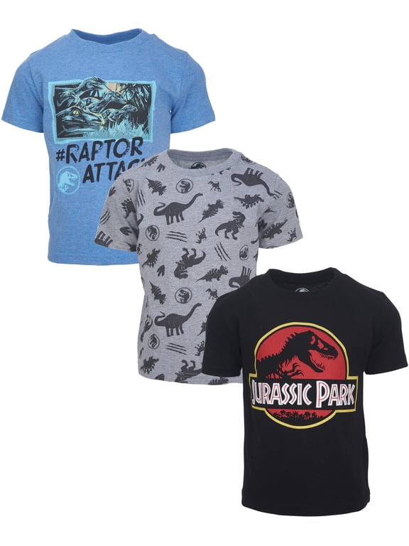 Jurassic Park Little Boys' 3-Pack Short Sleeve Tees Black Blue Gray