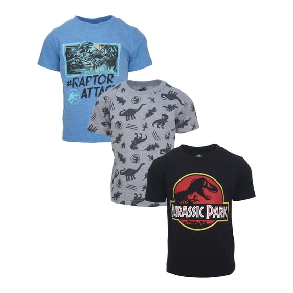Jurassic Park Little Boys 3 Pack Graphic T-Shirts Logo Black/Blue/Gray Heather 7