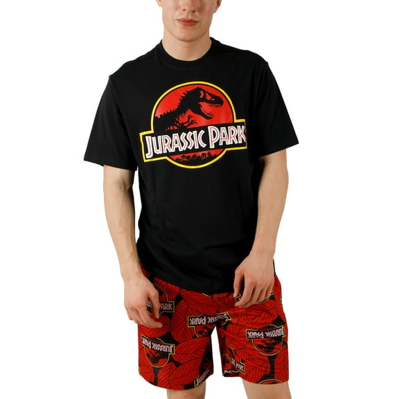 Jurassic Park Logo Men's Crew Neck Short Sleeve Tee & Lounge Shorts Combo Set-XXL