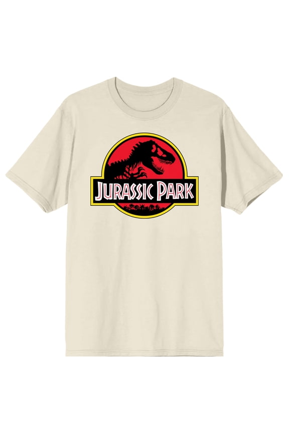 Jurassic Park Logo Men's Natural Crew Neck Short Sleeve T-shirt -Medium