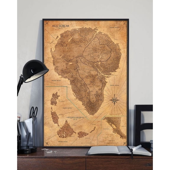 Jurassic Park Map Vertical Poster Matte Wall Art Decor 16 x 24 Inch Poster