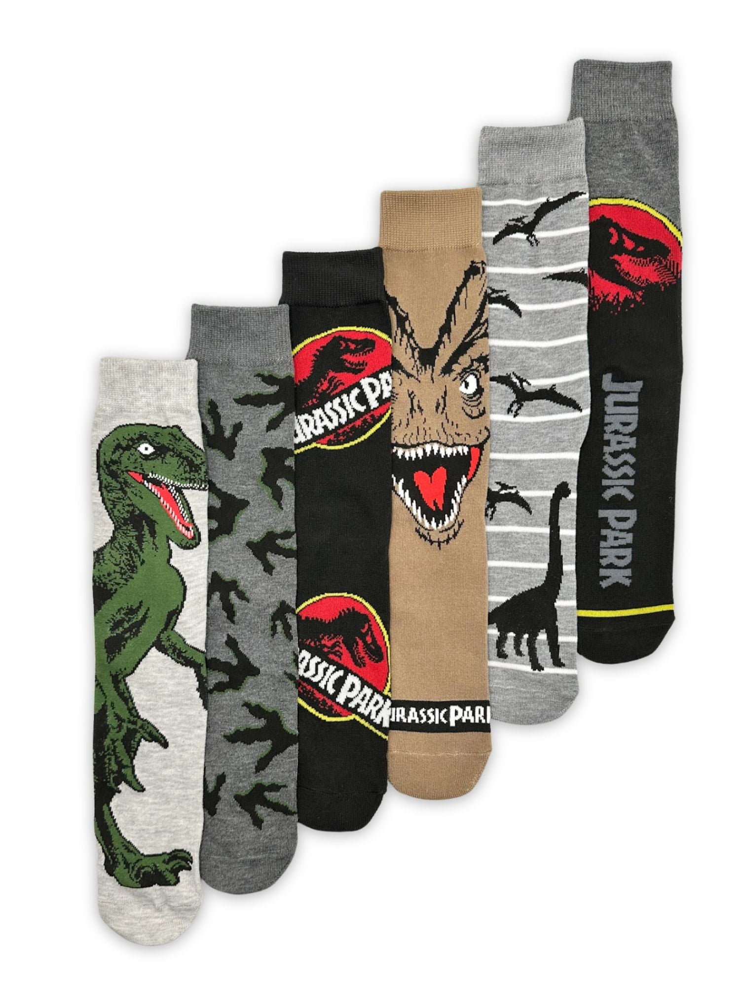 Jurassic Park Men's Casual Crew Socks, 6-Pack, Size 8-12