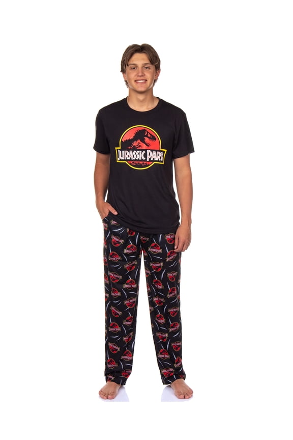 Jurassic Park Men's T Rex Slash Movie Logo 2-Piece Lounge Sleep Set Short Sleeve Shirt and Pajama Pant