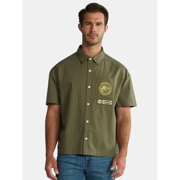 Jurassic Park Men's and Big Men's Dinosaur Committee Button Up Shirt, Sizes S-3XL