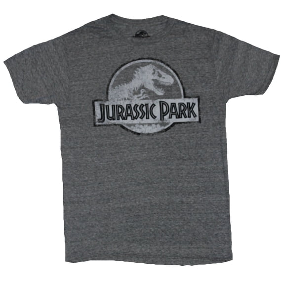 Jurassic Park Mens T-Shirt - White and Black Circle Style Logo Image (Small)