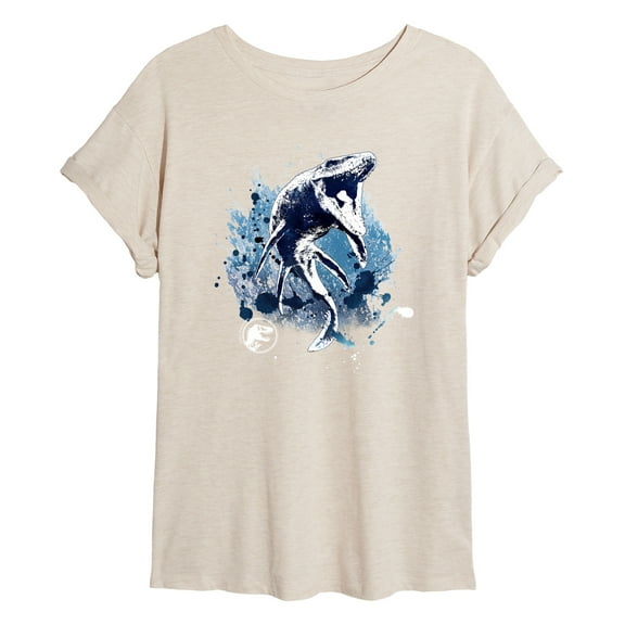 Jurassic Park - Mosasaurus Splatter Graphic - Women's Oversized Graphic T-Shirt