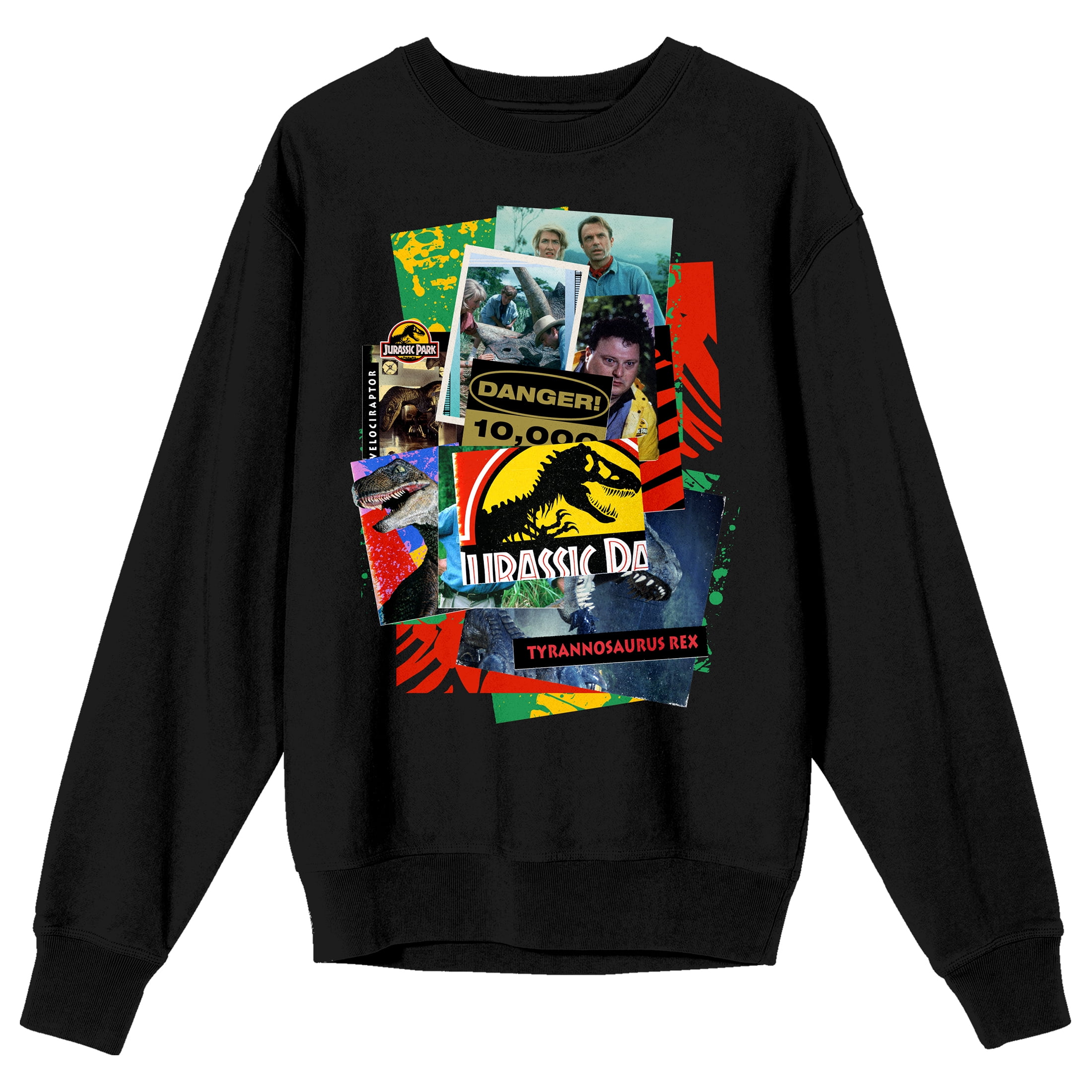 Sweter Raptor Jurassic Park Movie Collage Art Crew Neck Long Sleeve Black Adult ...