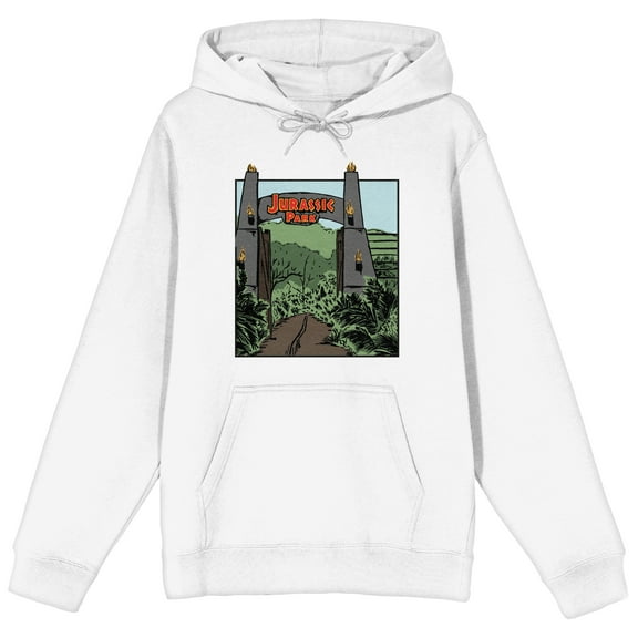 Jurassic Park Open Gate Long Sleeve White Adult Hooded Sweatshirt