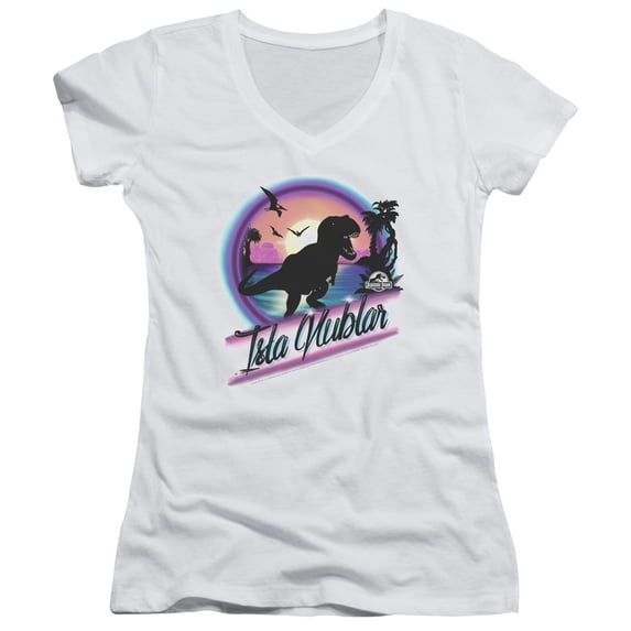 Jurassic Park Prehistoric Walk Junior Women's T-Shirt V-Neck White