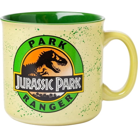 Silver Buffalo Jurassic Park Park Ranger Camper Style Ceramic Coffee Mug, 20 Ounces