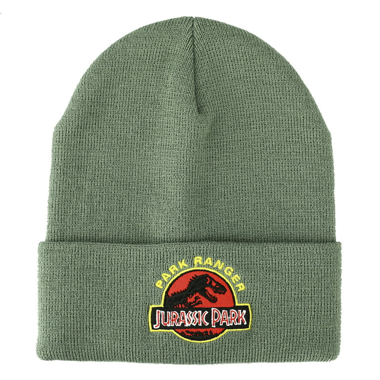 Knitted Cuffed Jurassic hat Logo Green Beanie Park Ranger Embroidered