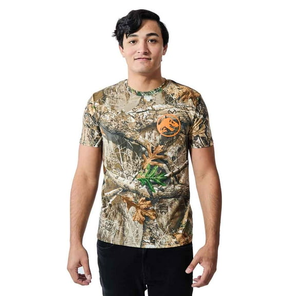Jurassic Park Blaze Orange Logo Men's Camo Crew Neck Short Sleeve T-shirt-Medium
