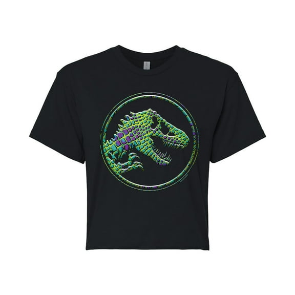 Jurassic Park - Reptile Texture Coin Logo - Juniors Cropped Graphic T-Shirt