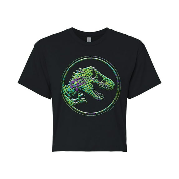 Jurassic Park - Reptile Texture Coin Logo - Juniors Cropped Graphic T-Shirt