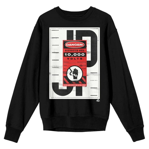 Jurassic Park Restricted Area 10,000 Volts Adult Black Crew Neck Sweatshirt-3XL