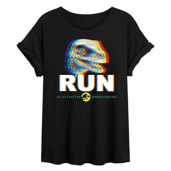 Jurassic Park - Run Glitch Velociraptor - Women's Oversized Graphic T-Shirt