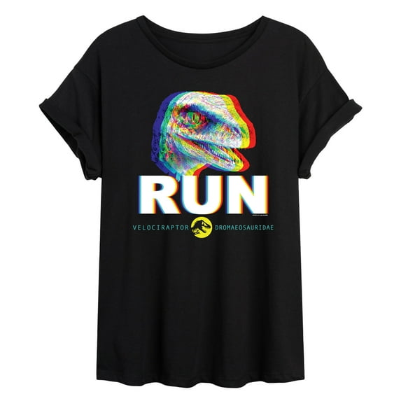Jurassic Park - Run Glitch Velociraptor - Women's Oversized Graphic T-Shirt