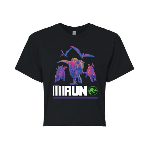 Jurassic Park - Run Infared Dinos - Juniors Cropped Graphic T-Shirt