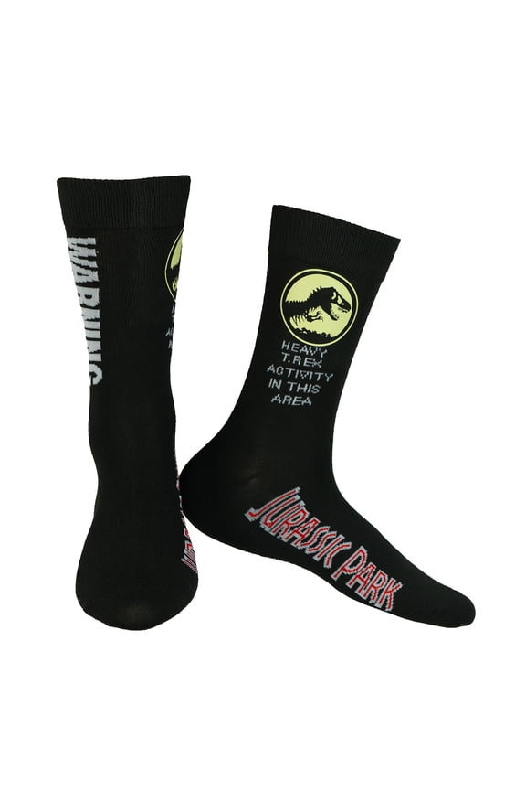 Jurassic Park Socks Men's T Rex Logo Dinosaur Warning Crew Sock 1 Pair OSFM