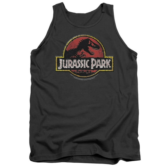 Jurassic Park Stone Logo Adult Tank Top Charcoal