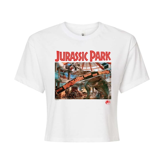 Jurassic Park - T-Rex Banner Scene - Juniors Cropped Graphic T-Shirt