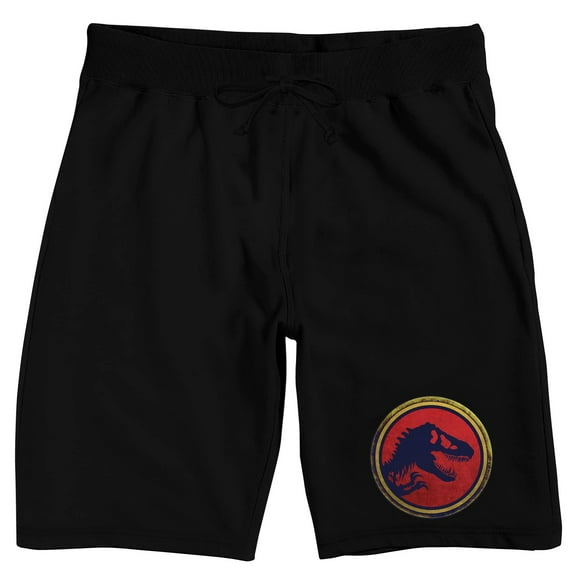 Jurassic Park T-Rex Fossil Logo Men's Black Sleep Pajama Shorts-Medium