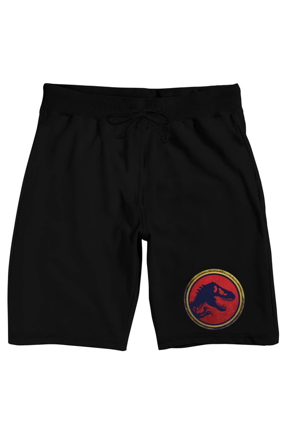 Jurassic Park T-Rex Fossil Logo Men's Black Sleep Pajama Shorts-Medium