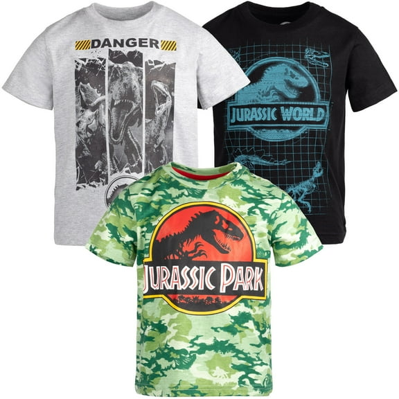 Jurassic Park T-Rex Little Boys 3 Pack T-Shirts Toddler to Big Kid