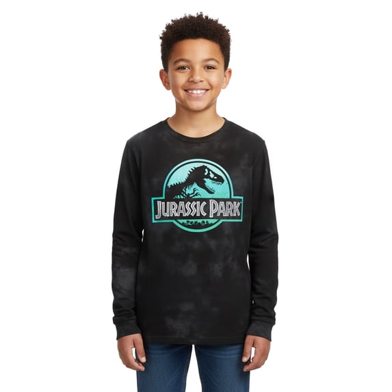 Jurassic Park T-Shirt Boys' Acid Washed Logo Design Long Sleeve Tee