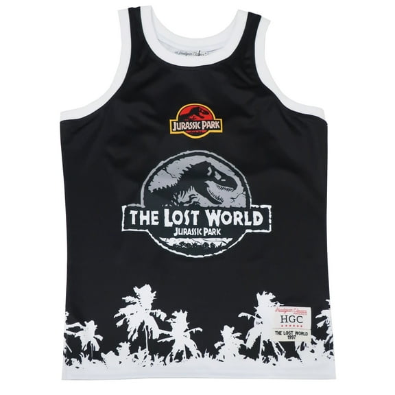 Jurassic Park The Lost World Men's Headgear Classics Embroider Basketball Jersey (Small, Black/White)