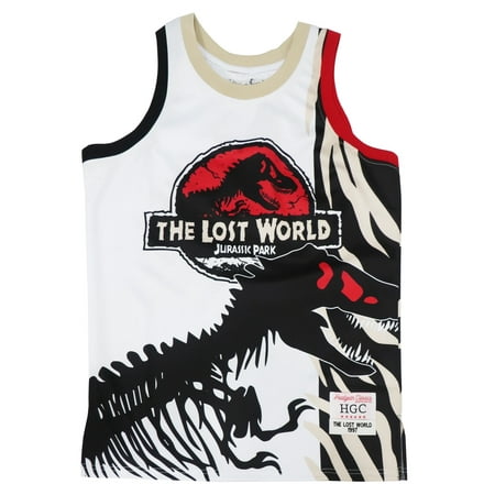 Jurassic Park The Lost World Men's Headgear Classics Embroider Basketball Jersey (X-Large, White)