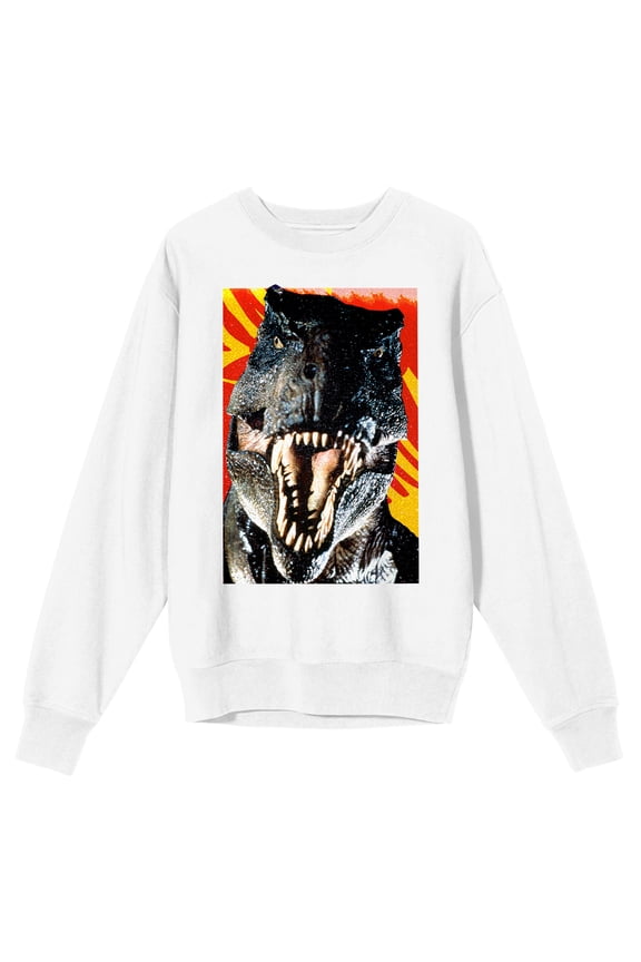 Jurassic Park Tyrannosaurus Rex Head Adult White Crew Neck Long Sleeve Sweatshirt-XL