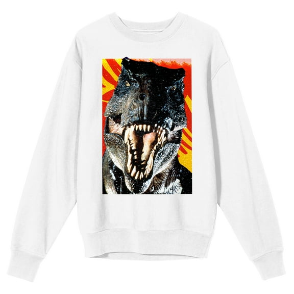 Jurassic Park Tyrannosaurus Rex Head Adult White Crew Neck Long Sleeve Sweatshirt-XXL
