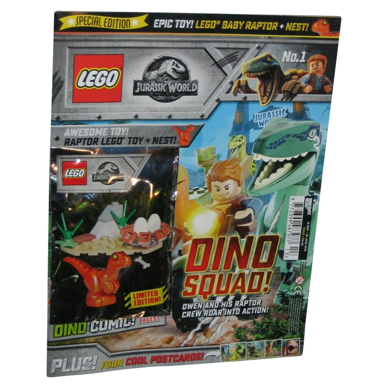 Jurassic Park World LEGO Dino Squad Magazine Book Issue 1 w Raptor Toy MiniFigure Nest Pack